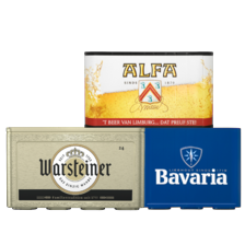 Bavaria krat van 12 flesjes à 30 cl
Warsteiner of Alfa krat van 24 flesjes à 30 cl
